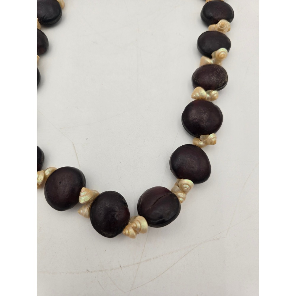 Vintage Hawaiian Sea Bean Shell Lei Necklace Boho Hamburger Seed Beach Jewelry